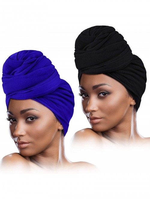 Headbands 2 Pieces Stretch Head Wrap Scarf Stretchy Turban Long Hair Scarf Wrap Solid Color Soft Head Band Tie for Women - CO...