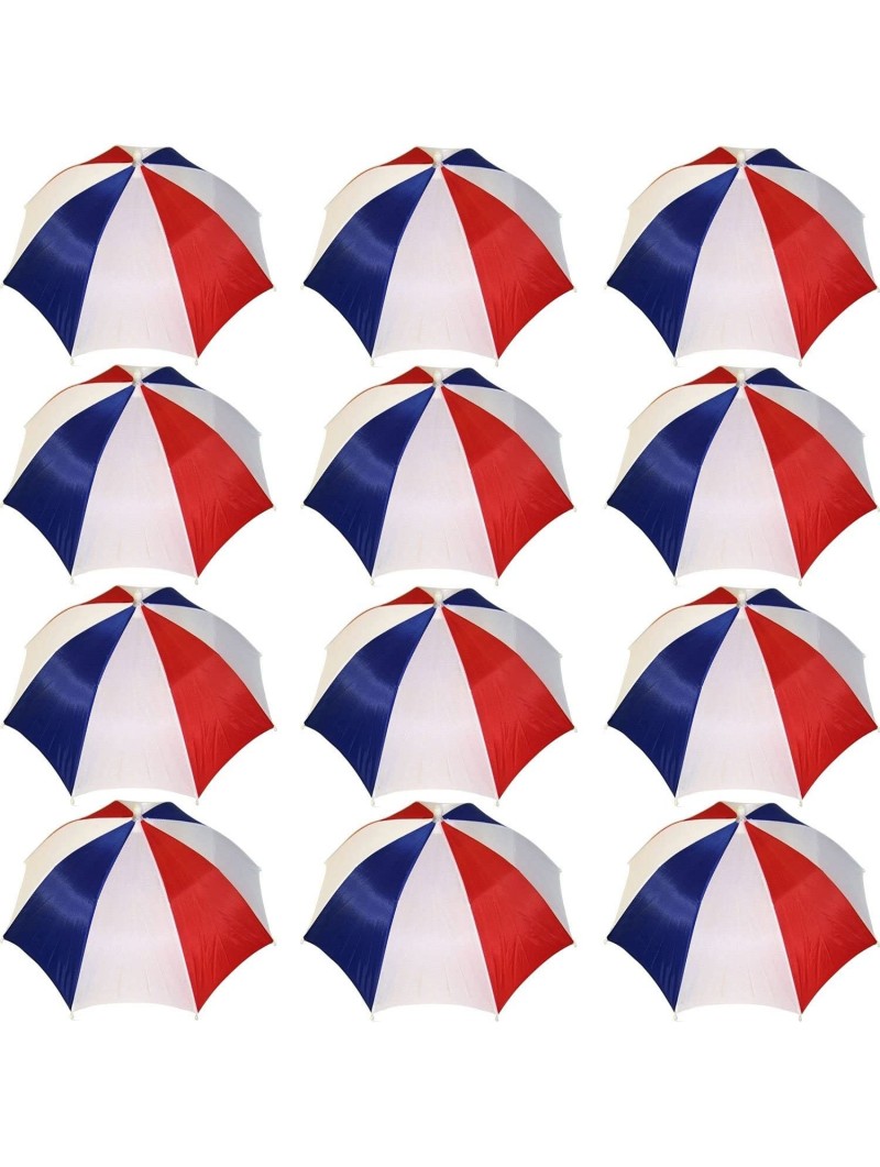 Sun Hats 4 Pack Umbrella Hat Cap Hands Free with Head Strap for Sun Rain - 12 Pack Red/White - C51845ZI63N $34.18