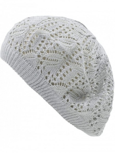 Berets Womens Lightweight Cut Out Knit Beanie Beret Cap Crochet Hat - Many Styles - Light Gray Leaf - CF12LCQ62R7 $14.10