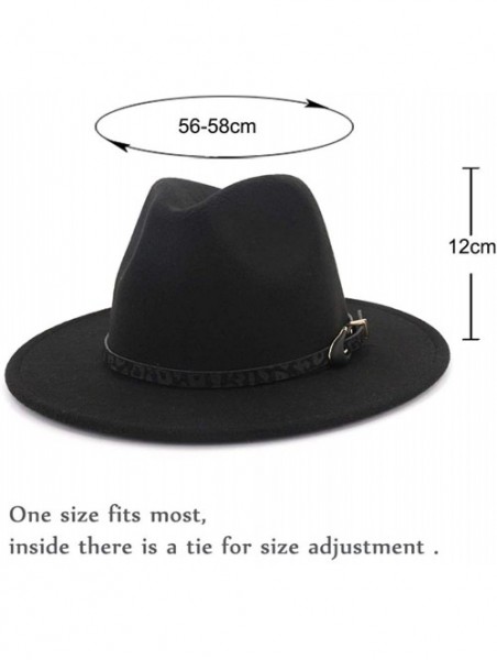 Fedoras Womens Wide Brim Felt Fedora Hat Ladies Panama Hat with Belt Buckle - Black - CS18IWTNQSZ $16.77