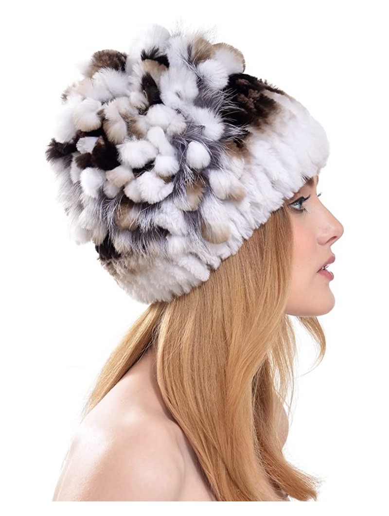 Skullies & Beanies Rabbit Fur Hat - Winter Fashion Knit Hats Women Real Fur Warm Skullies Beanie - Color3 - CO185N99IIG $28.41