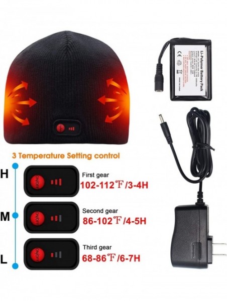 Skullies & Beanies Rechargeable Battery Heated Beanie Hat-7.4V Li-ion Battery Warm Winter Heated Cap-Works up to 3-7H - Black...