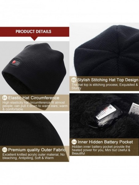 Skullies & Beanies Rechargeable Battery Heated Beanie Hat-7.4V Li-ion Battery Warm Winter Heated Cap-Works up to 3-7H - Black...