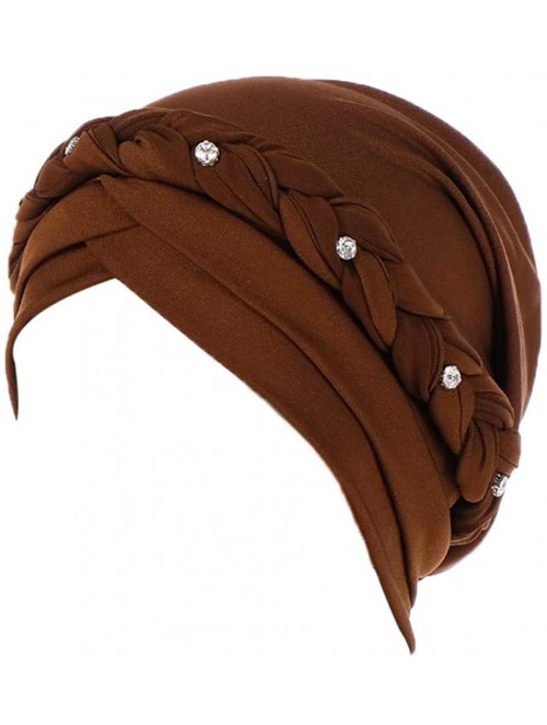 Sun Hats Women India Hat Muslim Solid One Tail Chemo Beanie Scarf Turban Warm Wrap Cap - Brown - CO18LDSTZE0 $11.25