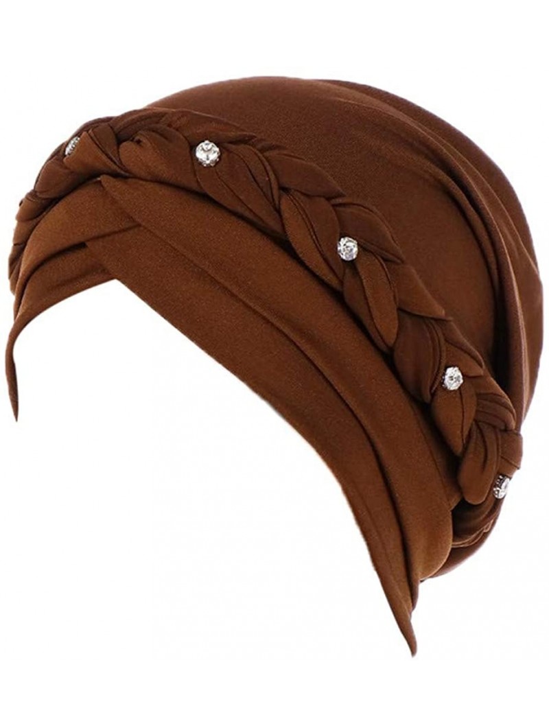 Sun Hats Women India Hat Muslim Solid One Tail Chemo Beanie Scarf Turban Warm Wrap Cap - Brown - CO18LDSTZE0 $11.25