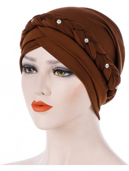 Sun Hats Women India Hat Muslim Solid One Tail Chemo Beanie Scarf Turban Warm Wrap Cap - Brown - CO18LDSTZE0 $11.25