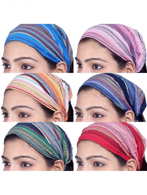 Headbands Lot 10 Pieces Womens Mens Cotton Headband Striped Hairband Bandana - Multicolored (Assorted) - CC183QX57G6 $18.05