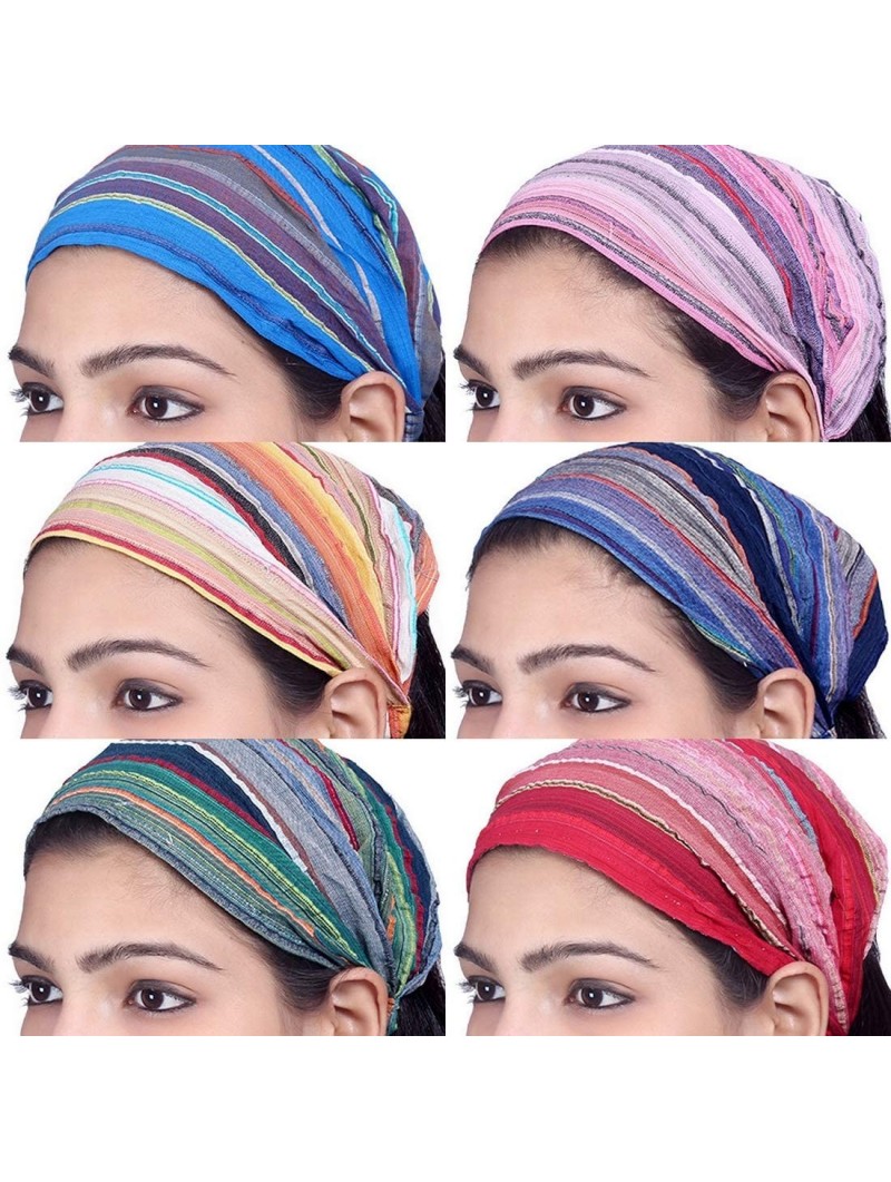 Headbands Lot 10 Pieces Womens Mens Cotton Headband Striped Hairband Bandana - Multicolored (Assorted) - CC183QX57G6 $18.05