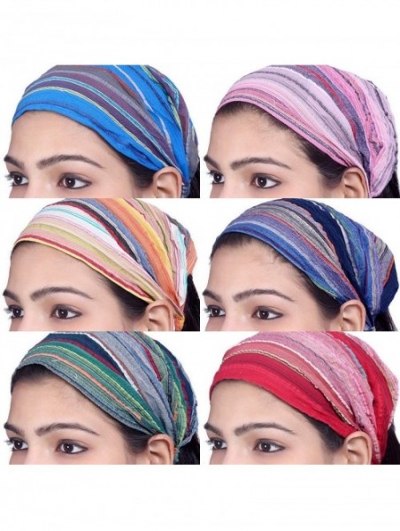 Headbands Lot 10 Pieces Womens Mens Cotton Headband Striped Hairband Bandana - Multicolored (Assorted) - CC183QX57G6 $18.05