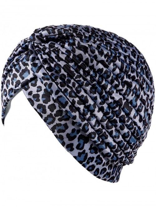 Skullies & Beanies Shiny Turban Hat Headwraps Twist Pleated Hair Wrap Stretch Turban - Light Gray Leopard - C1199II06OH $12.17