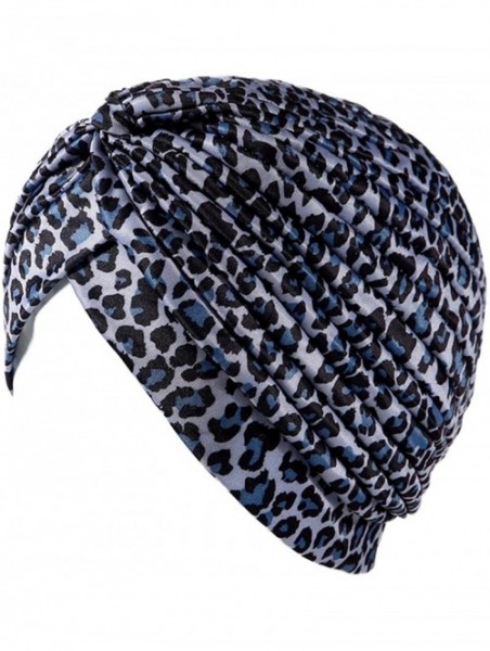 Skullies & Beanies Shiny Turban Hat Headwraps Twist Pleated Hair Wrap Stretch Turban - Light Gray Leopard - C1199II06OH $12.17