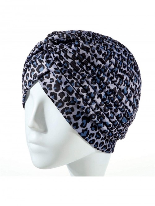 Skullies & Beanies Shiny Turban Hat Headwraps Twist Pleated Hair Wrap Stretch Turban - Light Gray Leopard - C1199II06OH $12.17