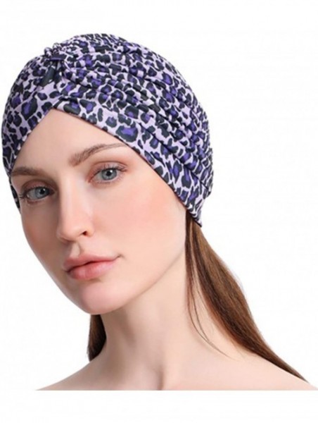 Skullies & Beanies Shiny Turban Hat Headwraps Twist Pleated Hair Wrap Stretch Turban - Light Gray Leopard - C1199II06OH $12.17