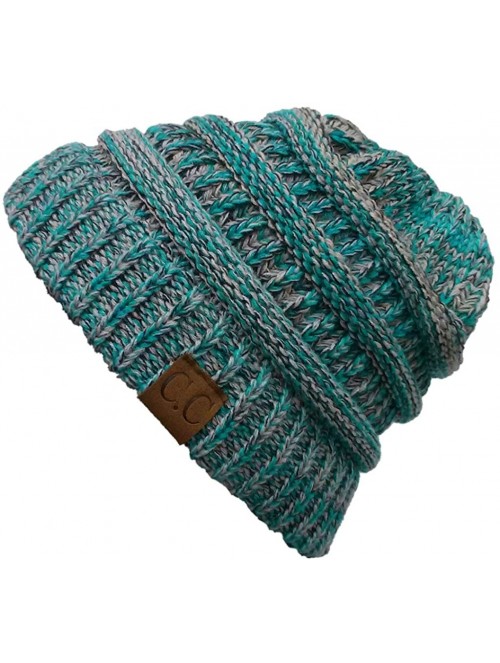 Skullies & Beanies Trendy Warm Chunky Soft Marled Cable Knit Slouchy Beanie - Four Tone Mix 3 - Turquoise- Beige- Ivory- Blac...
