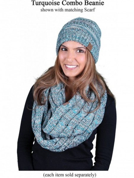 Skullies & Beanies Trendy Warm Chunky Soft Marled Cable Knit Slouchy Beanie - Four Tone Mix 3 - Turquoise- Beige- Ivory- Blac...