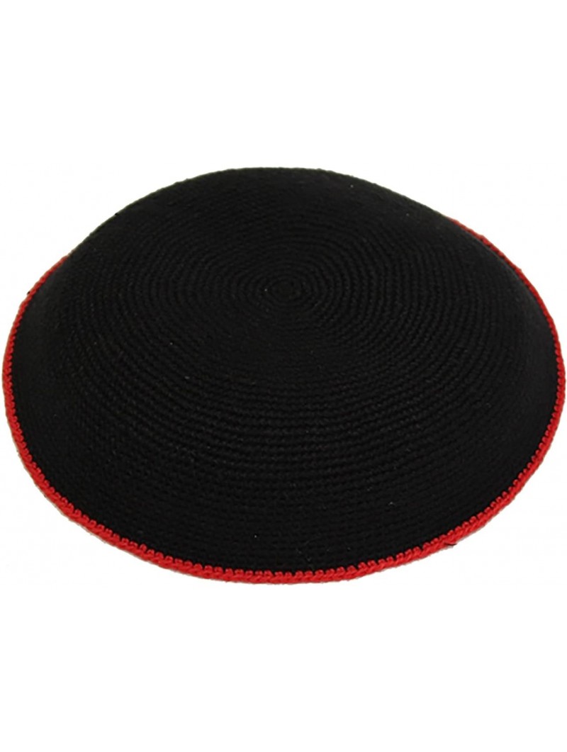 Skullies & Beanies Kippah Black Fine Knit (Serugah) Colored Border Design 17cm - Red Border - CS188ZLH20K $28.43