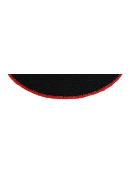 Skullies & Beanies Kippah Black Fine Knit (Serugah) Colored Border Design 17cm - Red Border - CS188ZLH20K $28.43