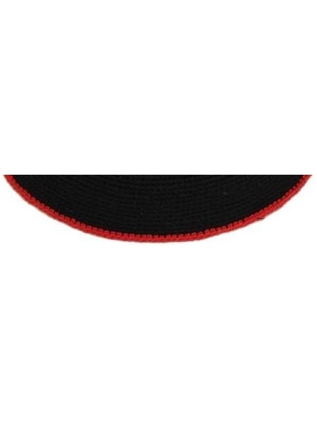 Skullies & Beanies Kippah Black Fine Knit (Serugah) Colored Border Design 17cm - Red Border - CS188ZLH20K $28.43