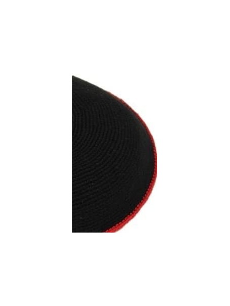 Skullies & Beanies Kippah Black Fine Knit (Serugah) Colored Border Design 17cm - Red Border - CS188ZLH20K $28.43