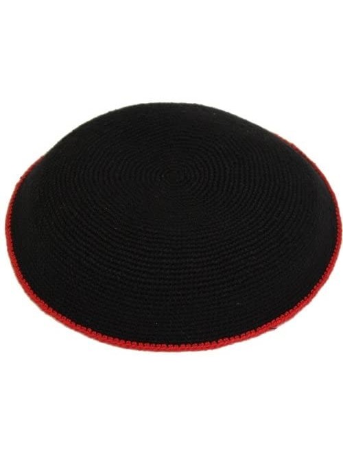 Skullies & Beanies Kippah Black Fine Knit (Serugah) Colored Border Design 17cm - Red Border - CS188ZLH20K $28.43