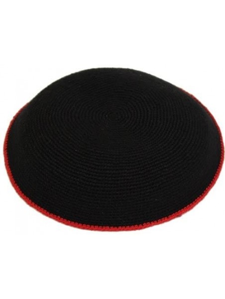 Skullies & Beanies Kippah Black Fine Knit (Serugah) Colored Border Design 17cm - Red Border - CS188ZLH20K $28.43