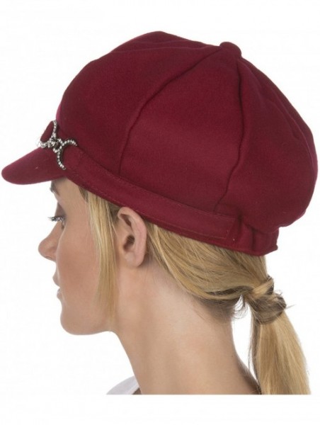 Newsboy Caps Jessica Unisex Wool Newsboy Cabbie Hat - Burgundy - CV11M0KKAKJ $18.40