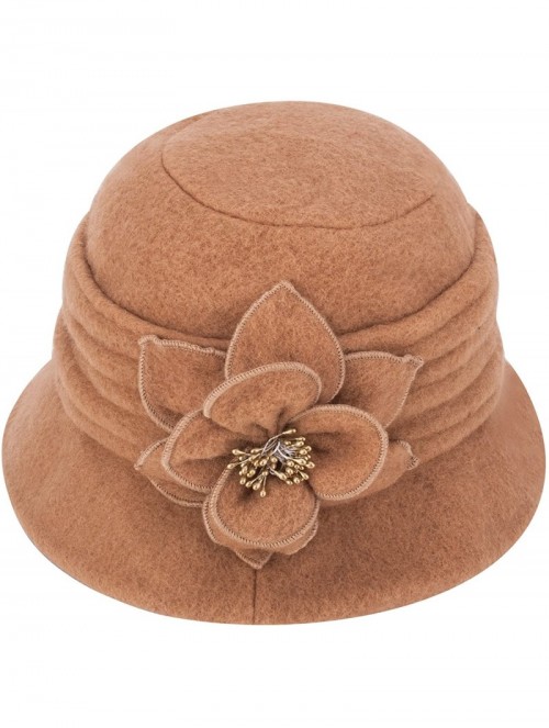 Berets Womens Gatsby 1920s Winter Wool Cap Beret Beanie Cloche Bucket Hat A299 - Camel - CH126JZ5YE3 $15.88