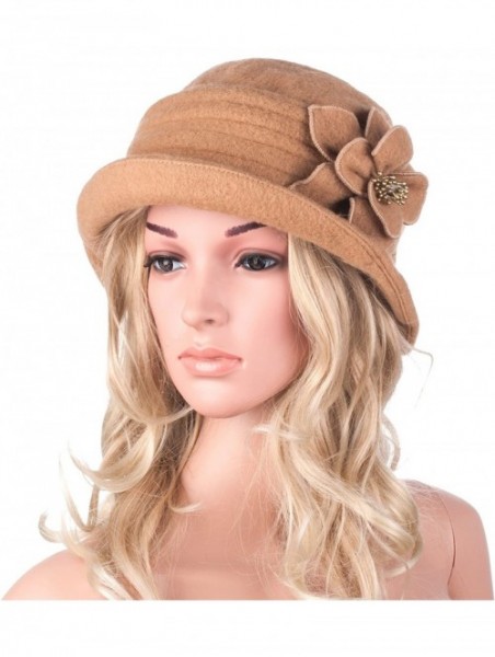 Berets Womens Gatsby 1920s Winter Wool Cap Beret Beanie Cloche Bucket Hat A299 - Camel - CH126JZ5YE3 $15.88