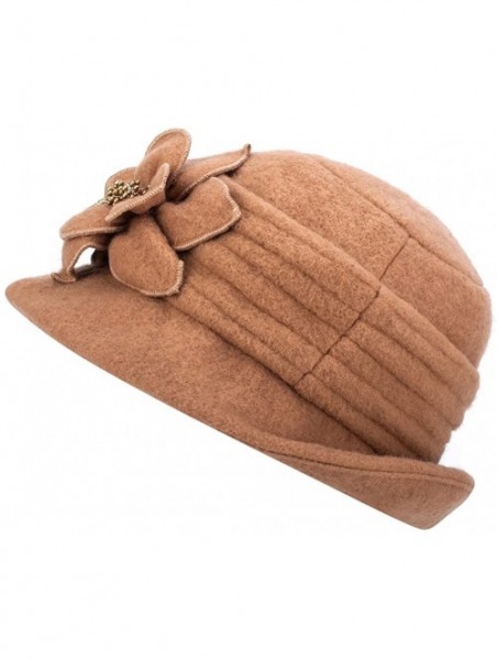 Berets Womens Gatsby 1920s Winter Wool Cap Beret Beanie Cloche Bucket Hat A299 - Camel - CH126JZ5YE3 $15.88