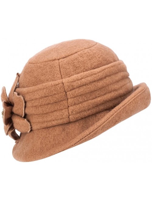 Berets Womens Gatsby 1920s Winter Wool Cap Beret Beanie Cloche Bucket Hat A299 - Camel - CH126JZ5YE3 $15.88