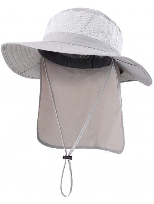 Sun Hats Outdoor UPF50+ Mesh Sun Hat Wide Brim Fishing Hat with Neck Flap - Light Gray - C418DQZC3QS $25.72