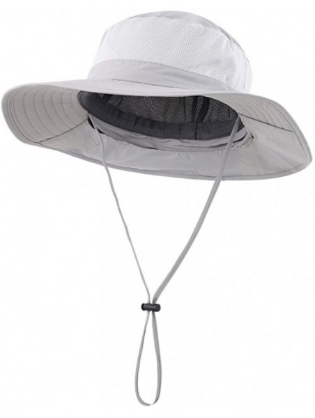 Sun Hats Outdoor UPF50+ Mesh Sun Hat Wide Brim Fishing Hat with Neck Flap - Light Gray - C418DQZC3QS $25.72