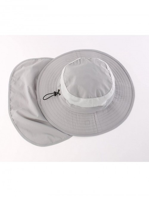 Sun Hats Outdoor UPF50+ Mesh Sun Hat Wide Brim Fishing Hat with Neck Flap - Light Gray - C418DQZC3QS $25.72