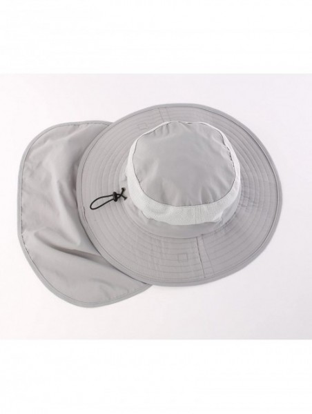 Sun Hats Outdoor UPF50+ Mesh Sun Hat Wide Brim Fishing Hat with Neck Flap - Light Gray - C418DQZC3QS $25.72