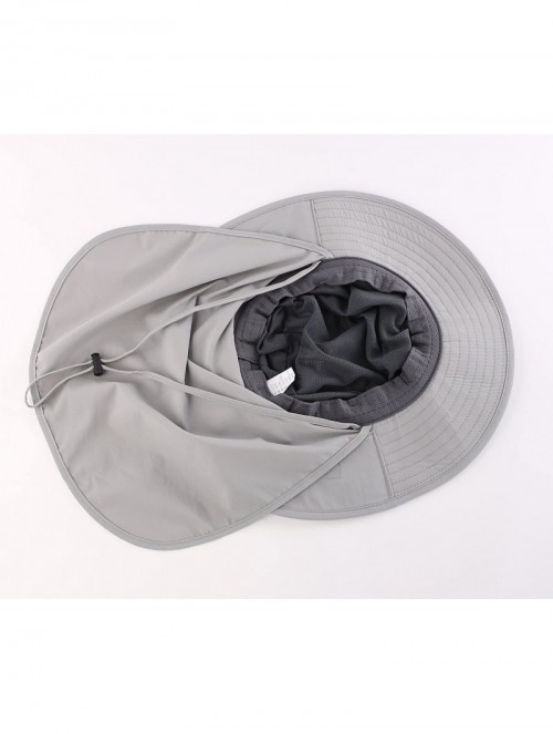 Sun Hats Outdoor UPF50+ Mesh Sun Hat Wide Brim Fishing Hat with Neck Flap - Light Gray - C418DQZC3QS $25.72