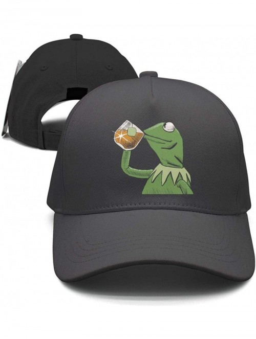 Baseball Caps The Frog "Sipping Tea" Adjustable Strapback Cap - 1000funny-green-frog-sipping-tea-19 - C518ICXMTWY $21.23