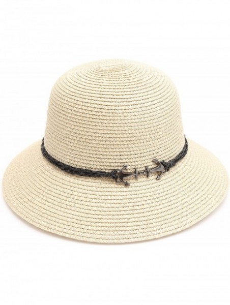 Fedoras Women's Summer Straw Sun Beach Fedora Hat with Band - Anchor-beige - CM18D44L8WQ $11.27