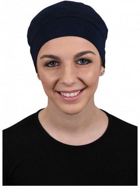 Skullies & Beanies Womens Soft Sleep Cap Comfy Cancer Wig Liner & Hair Loss Cap - Navy Blue - CN11WHFMZAF $18.31