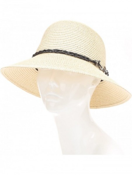 Fedoras Women's Summer Straw Sun Beach Fedora Hat with Band - Anchor-beige - CM18D44L8WQ $11.27