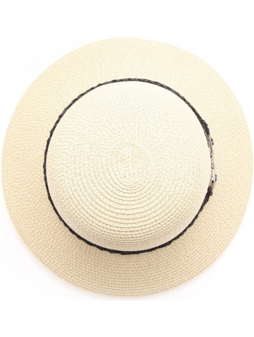 Fedoras Women's Summer Straw Sun Beach Fedora Hat with Band - Anchor-beige - CM18D44L8WQ $11.27