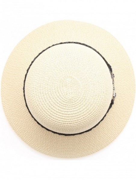 Fedoras Women's Summer Straw Sun Beach Fedora Hat with Band - Anchor-beige - CM18D44L8WQ $11.27