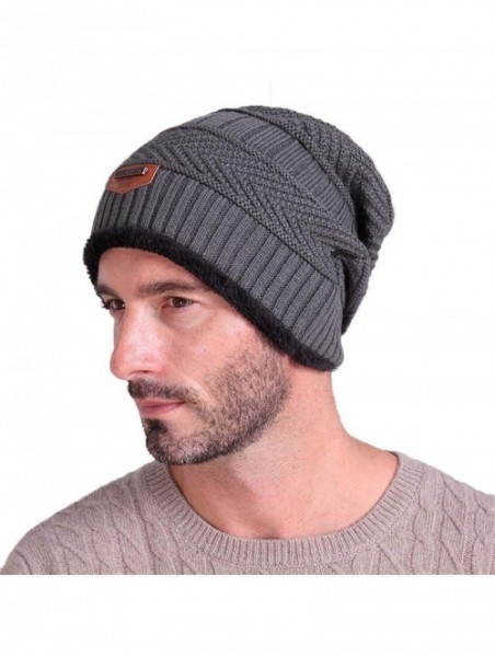 Skullies & Beanies Men Beanies Hat Winter Thick Warm Knit Skull Cap Hat Scarf Set - Grey - CT18IQ23KT2 $17.24