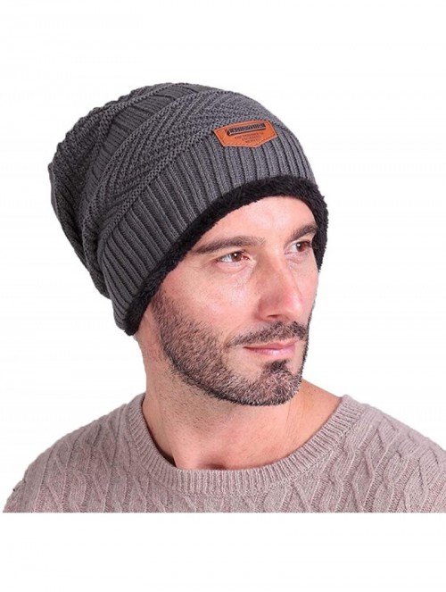 Skullies & Beanies Men Beanies Hat Winter Thick Warm Knit Skull Cap Hat Scarf Set - Grey - CT18IQ23KT2 $17.24