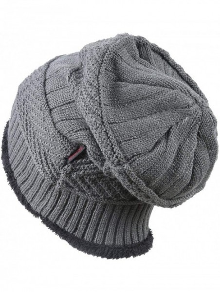 Skullies & Beanies Men Beanies Hat Winter Thick Warm Knit Skull Cap Hat Scarf Set - Grey - CT18IQ23KT2 $17.24