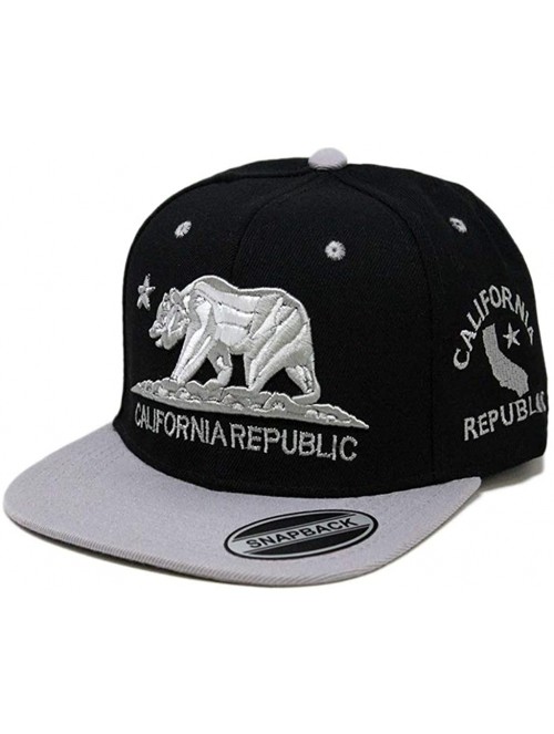 Baseball Caps California Republic Bear Logo Snapbacks Flat Brim Adjustable Snapback Hat Cap - Black Gray 01 - CI195I3XWTI $11.02