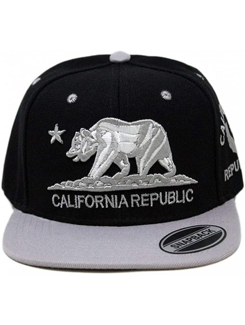 Baseball Caps California Republic Bear Logo Snapbacks Flat Brim Adjustable Snapback Hat Cap - Black Gray 01 - CI195I3XWTI $11.02