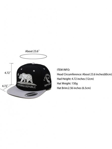 Baseball Caps California Republic Bear Logo Snapbacks Flat Brim Adjustable Snapback Hat Cap - Black Gray 01 - CI195I3XWTI $11.02