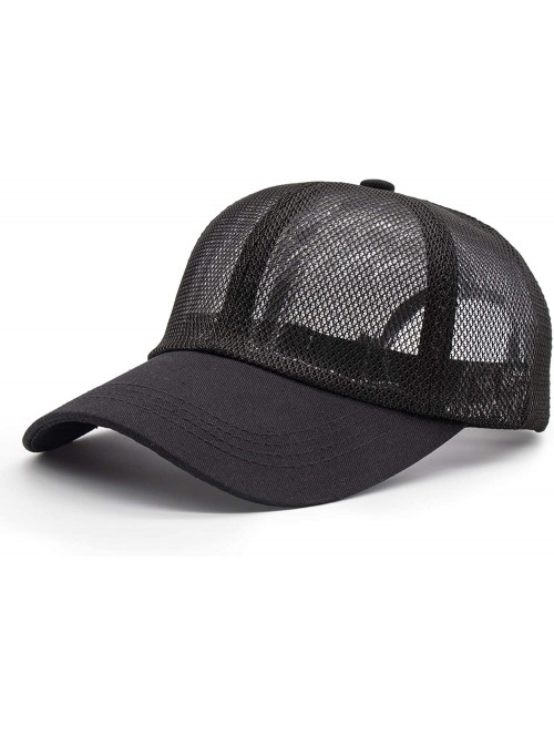 Baseball Caps Men & Women Sport Running Cap Adjustable Athletic Mesh Breathable Baseball Sun Hat - Black - CH18Y8H6XQ7 $14.01
