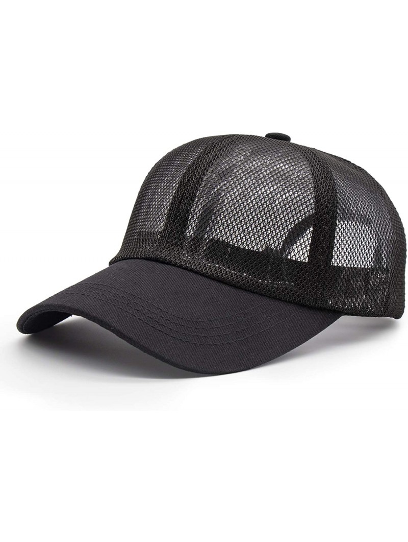 Baseball Caps Men & Women Sport Running Cap Adjustable Athletic Mesh Breathable Baseball Sun Hat - Black - CH18Y8H6XQ7 $14.01