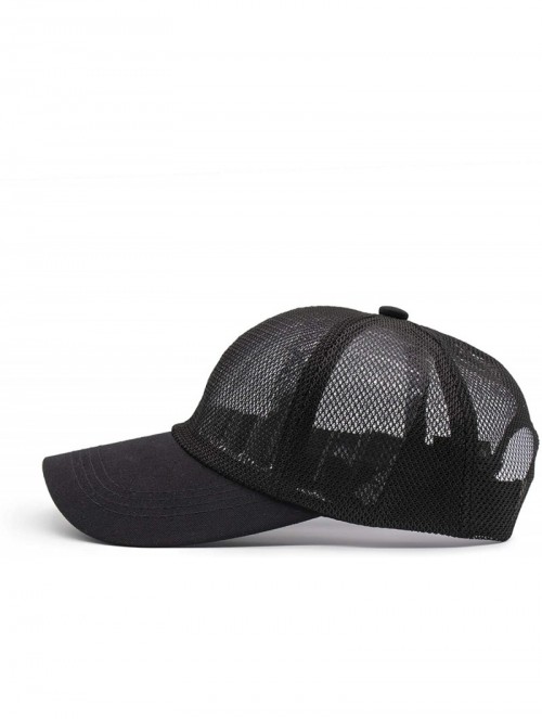 Baseball Caps Men & Women Sport Running Cap Adjustable Athletic Mesh Breathable Baseball Sun Hat - Black - CH18Y8H6XQ7 $14.01